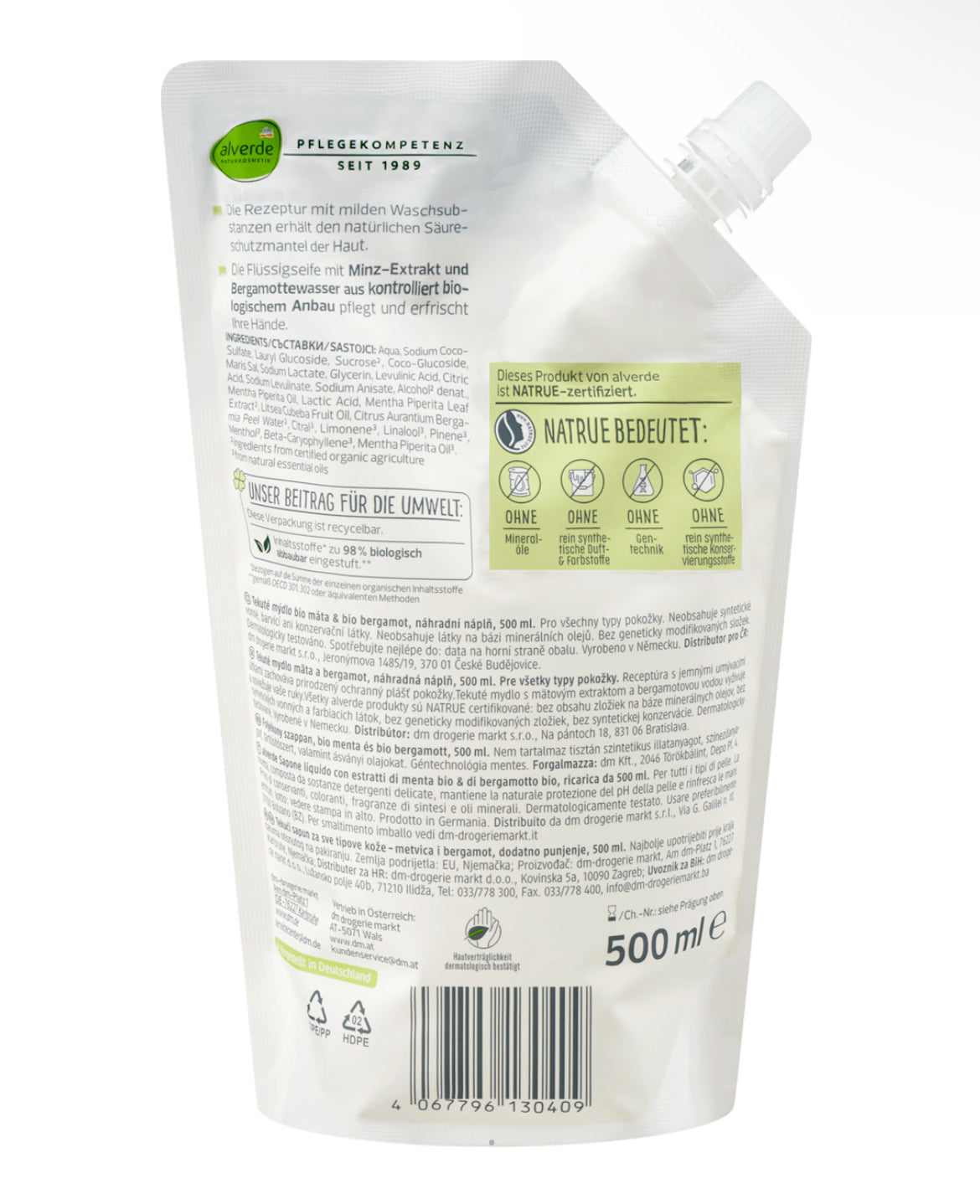 Alverde Savon Liquide à la Menthe & Bergamote – Recharge 500 ml